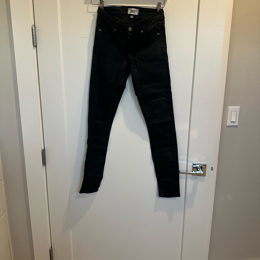 PAIGE Women's Shiny Black High Rise Jeans